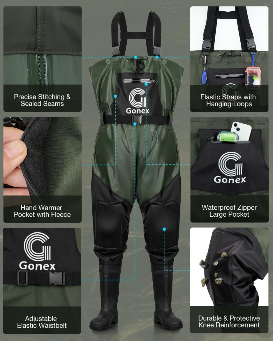 Gonex Chest Waders for Men Women Waterproof 2-Ply PVC Waders for Fishing Duck Hunting with Boot Hanger - Image 2