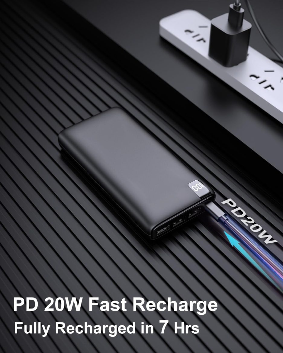 IXNINE Power Bank 26800mAh Portable Charger, 22.5W Fast Charging PD QC 3.0 Compact External Battery Pack with LED Display and 4 USB Outputs for Cellphone Tablet - Image 6