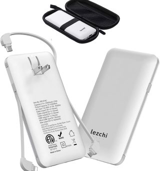 Portable Power Bank, Ultra Slim 10000mAh Portable Charger, USB C External Battery Pack with Built-in AC Plug, Charging Cable, Output Port, Compatible with All Kinds of Cellphones …